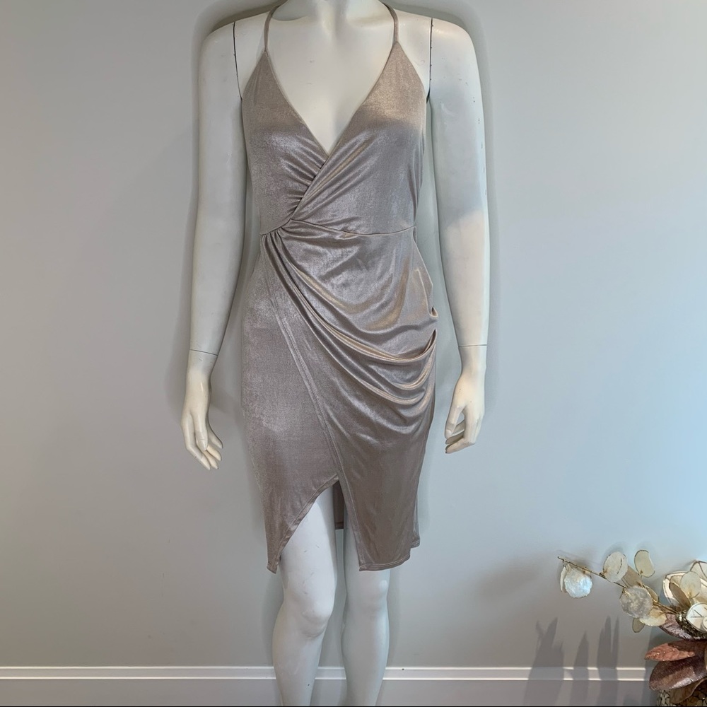 Lush Silver Ruched Bodycon Dress EV0051